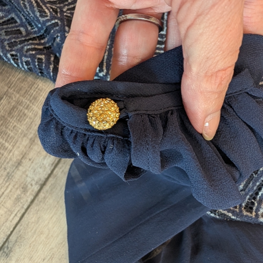 Lilly Pulitzer Navy and Metallic  Silver Dress Sz 0 - Picture 9 of 10